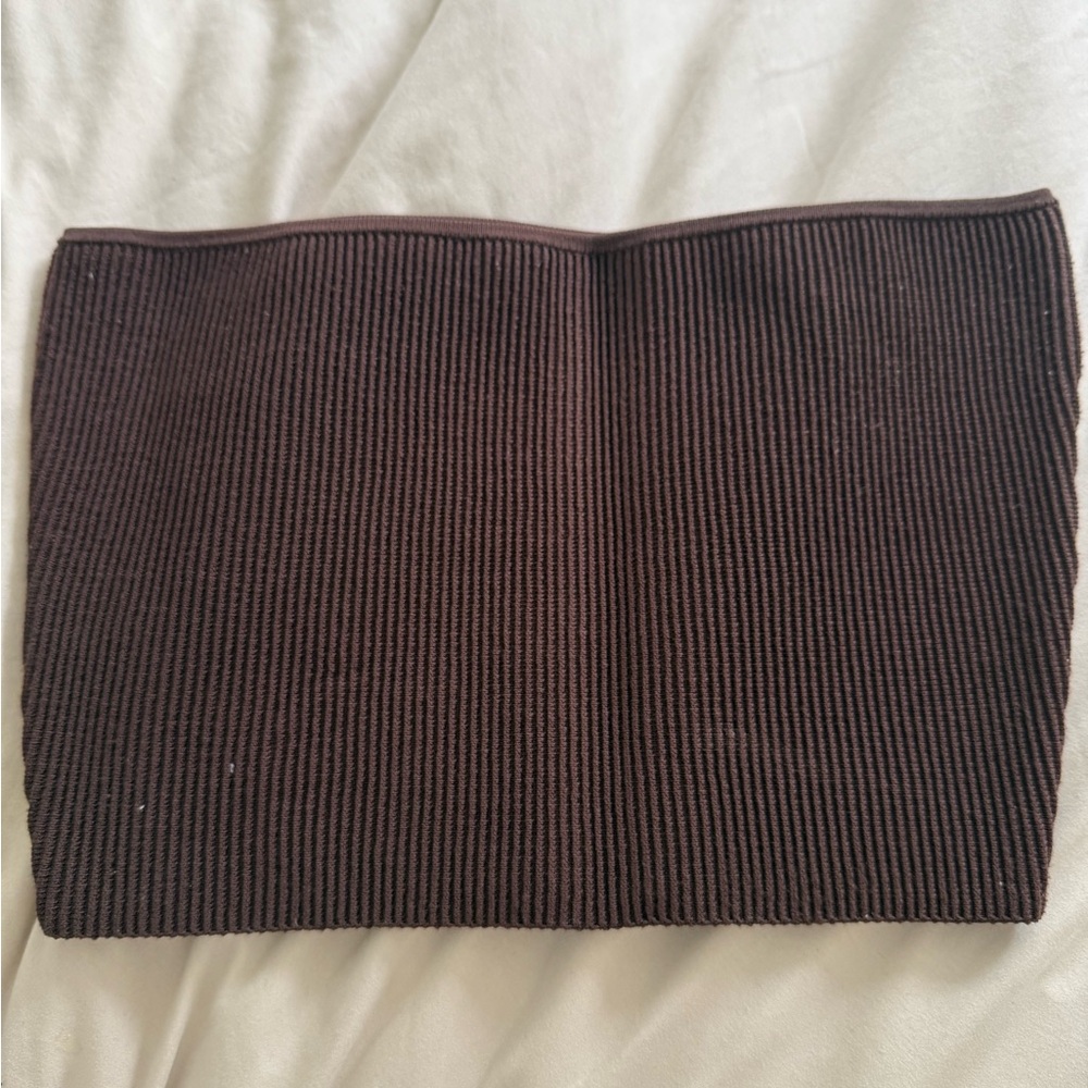 Aritzia Ribbed Strapless Crop Top in Dark Brown